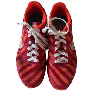 Nike Running Shoes Womens 9 Revolution 2 Pink Orange Striped 573512-600 Sneakers
